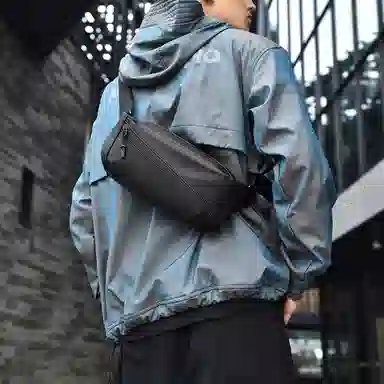 度森袋鼠 运动机能包潮流时尚多功能 尼龙 胸包腰包斜挎包 常规 男女同款情侣款 黑色/灰色