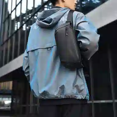 度森袋鼠 运动机能包潮流时尚多功能 尼龙 胸包腰包斜挎包 常规 男女同款情侣款 黑色/灰色