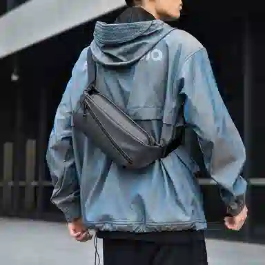 度森袋鼠 运动机能包潮流时尚多功能 尼龙 胸包腰包斜挎包 常规 男女同款情侣款 黑色/灰色