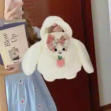 Duson Kangaroo Cute Rabbit Plush Corduroy Crossbody Bag Avocado Peach