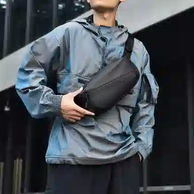 度森袋鼠 运动机能包潮流时尚多功能 尼龙 胸包腰包斜挎包 常规 男女同款情侣款 黑色/灰色