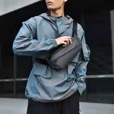 度森袋鼠 运动机能包潮流时尚多功能 尼龙 胸包腰包斜挎包 常规 男女同款情侣款 黑色/灰色