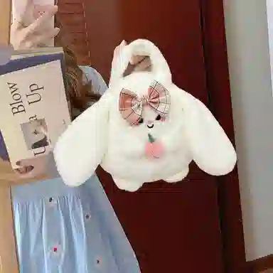 Duson Kangaroo Cute Rabbit Plush Corduroy Crossbody Bag Avocado Peach