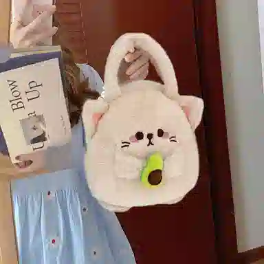 Duson Kangaroo Cute Rabbit Plush Corduroy Crossbody Bag Avocado Peach