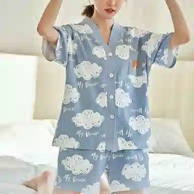 橡柠派 可爱云朵开衫睡衣套装 女款 天蓝色