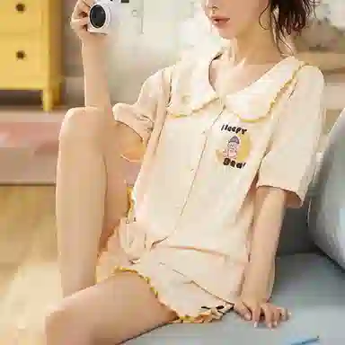 橡柠派 休闲纯色简约短袖短裤睡衣套装 女款 活力橙