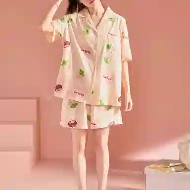 橡柠派 甜美可爱时尚三件套简约舒适睡衣套装 女款 米白色