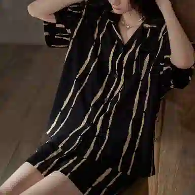 橡柠派 韩版极简条纹睡衣套装 女款 高级黑