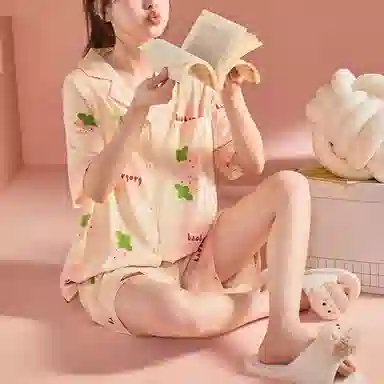 橡柠派 甜美可爱时尚三件套简约舒适睡衣套装 女款 米白色