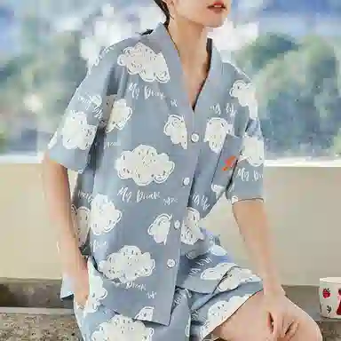橡柠派 可爱云朵开衫睡衣套装 女款 天蓝色