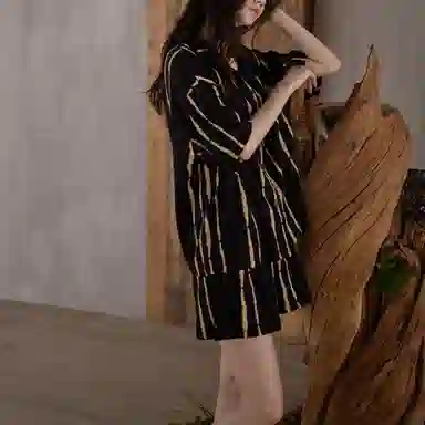 橡柠派 韩版极简条纹睡衣套装 女款 高级黑