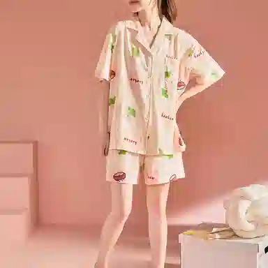 橡柠派 甜美可爱时尚三件套简约舒适睡衣套装 女款 米白色