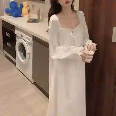 橡柠派 法式简约宫廷风蕾丝花边可爱韩版睡裙 女款 象牙白