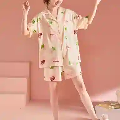 橡柠派 甜美可爱时尚三件套简约舒适睡衣套装 女款 米白色