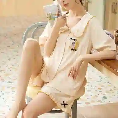 橡柠派 休闲纯色简约短袖短裤睡衣套装 女款 活力橙