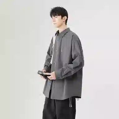 日系文艺简约多巴胺口袋款外套休闲简约宽松通勤打底长袖衬衫 男女同款