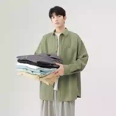 日系文艺简约多巴胺口袋款外套休闲简约宽松通勤打底长袖衬衫 男女同款