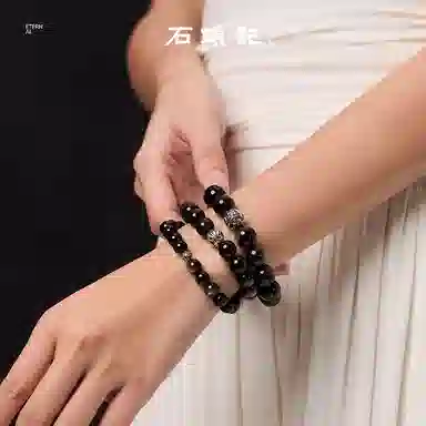 【六字箴言】 石头记 国朝复古新中式招财 时尚简约百搭串珠 转运珠时来运转 礼盒款 黑曜石 手串 男女同款情侣款