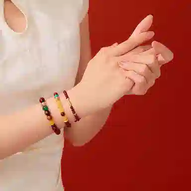 石头记 水逆退散 吉祥如意八方来财 招福串珠 竹节 节节高升时来运转珠 本命年红色转运 礼盒款再造辰砂 朱砂 手串 女款