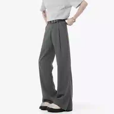 零氏 纯色美式复古百搭宽松高级感舒适显高显瘦柔软中腰直筒西装休闲裤 男女同款