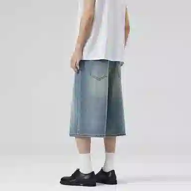 零氏 夏季美式复古潮流水洗做旧基础款高街潮牌宽松百搭休闲显瘦直筒阔腿七分牛仔短裤 男女同款
