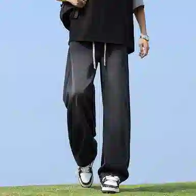 零氏 复古美式水洗抽绳做旧宽松拖地薄款牛仔裤 男女同款