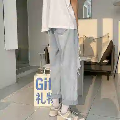 零氏 破洞垂感宽松阔腿休闲薄款 牛仔裤 男女同款