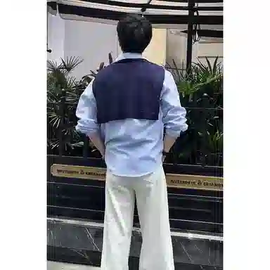 零氏 可拆卸披肩蓝条纹百搭长袖衬衫 男女同款