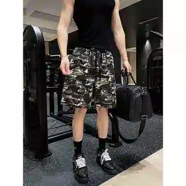 零氏 夏季薄款迷彩中裤美式复古舒适百搭健身运动日常通勤宽松时尚五分休闲短裤 男女同款
