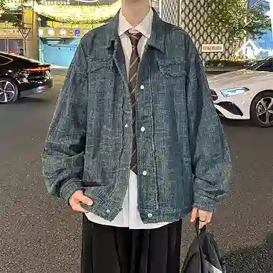 零氏 户外潮流百搭轻奢宽松山系工装薄款夹克复古重工扎染满印刺绣破洞水洗做旧时尚单排纽扣衬衫翻领长袖夹克外套 男女同款