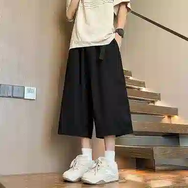 零氏 夏季潮流激光打孔网眼纯色简约中腰透气舒适宽松百搭凉感冰丝七分休闲短裤 男女同款