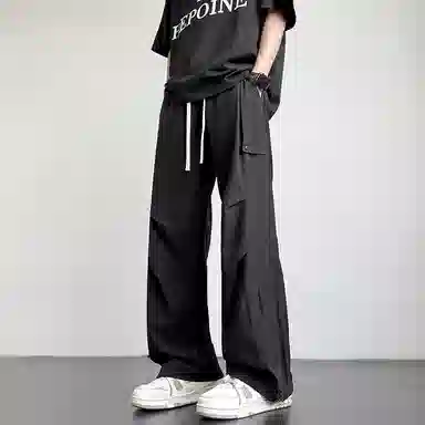 零氏 美式高街潮牌潮流痞帅褶皱设计感青春时尚港风宽松舒适简约个性百搭运动伞兵裤休闲裤 男女同款