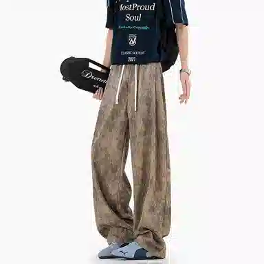 零氏 夏季透气凉感潮流时尚扎染设计感高街潮牌宽松百搭舒适抗皱耐磨垂感日常通勤清爽冰丝阔腿休闲裤 男女同款