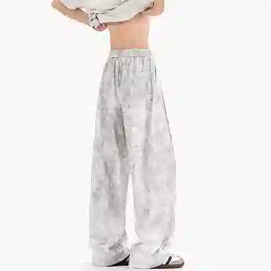 零氏 夏季透气凉感潮流时尚扎染设计感高街潮牌宽松百搭舒适抗皱耐磨垂感日常通勤清爽冰丝阔腿休闲裤 男女同款