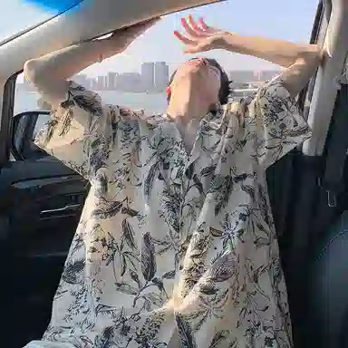 零氏 水墨薄款透气纯棉衬衣翻领设计休闲衣服夏威夷海边度假沙滩短袖衬衫 男女同款