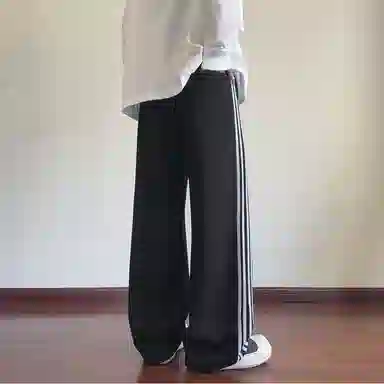 零氏 美式潮牌拼接条纹撞色舒适百搭卫裤垂感拖地宽松阔腿休闲裤 男女同款