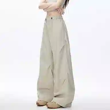 零氏 简约纯色美式潮流高街舒适纯棉宽松时尚百搭垂感直筒长裤子阔腿休闲裤 男女同款