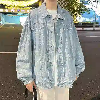 零氏 户外潮流百搭轻奢宽松山系工装薄款夹克复古重工扎染满印刺绣破洞水洗做旧时尚单排纽扣衬衫翻领长袖夹克外套 男女同款