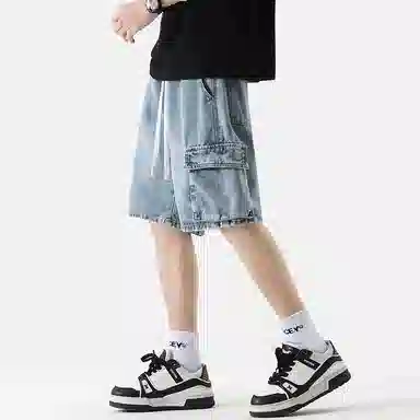 零氏 美式高街大口袋设计感水洗做旧设计感青春时尚潮流休闲直筒阔腿裤子工装牛仔短裤 男女同款