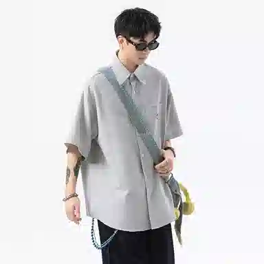 零氏 美式复古潮流笑脸刺绣设计透气柔软亲肤高级感慵懒休闲宽松百搭户外条纹短袖衬衫 男女同款