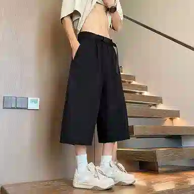 零氏 夏季潮流激光打孔网眼纯色简约中腰透气舒适宽松百搭凉感冰丝七分休闲短裤 男女同款