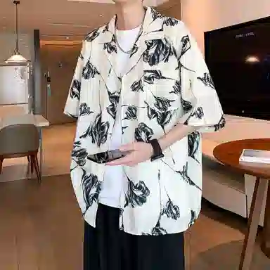 零氏 垂感透气轻薄宽松大码休闲通勤痞帅翻领短袖衬衫 男女同款