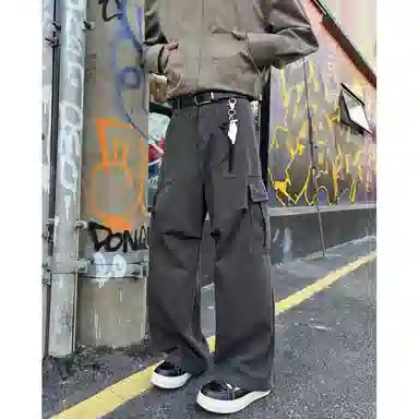 零氏 美式复古工装大口袋宽松百搭时尚运动痞帅基础款简约纯色直筒拖地牛仔裤 男女同款