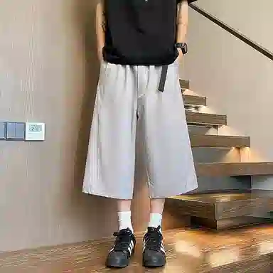 零氏 夏季潮流激光打孔网眼纯色简约中腰透气舒适宽松百搭凉感冰丝七分休闲短裤 男女同款