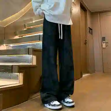 零氏 简约百搭扎染美式复古日常通勤宽松系带拖地直筒休闲裤 男女同款