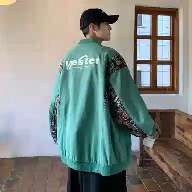 零氏 复古中国风设计感拼接撞色上衣服宽松大码纯棉棒球领潮牌痞帅百搭休闲运动垂感飞行员工装夹克外套 男女同款