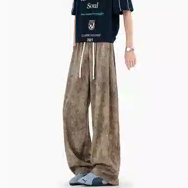 零氏 夏季透气凉感潮流时尚扎染设计感高街潮牌宽松百搭舒适抗皱耐磨垂感日常通勤清爽冰丝阔腿休闲裤 男女同款