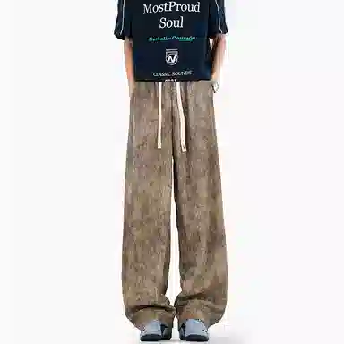 零氏 夏季透气凉感潮流时尚扎染设计感高街潮牌宽松百搭舒适抗皱耐磨垂感日常通勤清爽冰丝阔腿休闲裤 男女同款