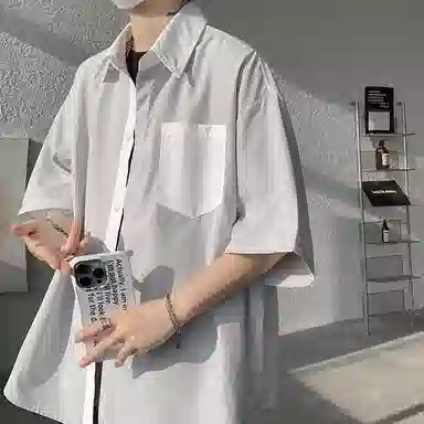 零氏 舒适拼色条纹百搭宽松休闲时尚薄款柔软亲肤个性短袖衬衫 男女同款