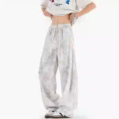 零氏 夏季透气凉感潮流时尚扎染设计感高街潮牌宽松百搭舒适抗皱耐磨垂感日常通勤清爽冰丝阔腿休闲裤 男女同款